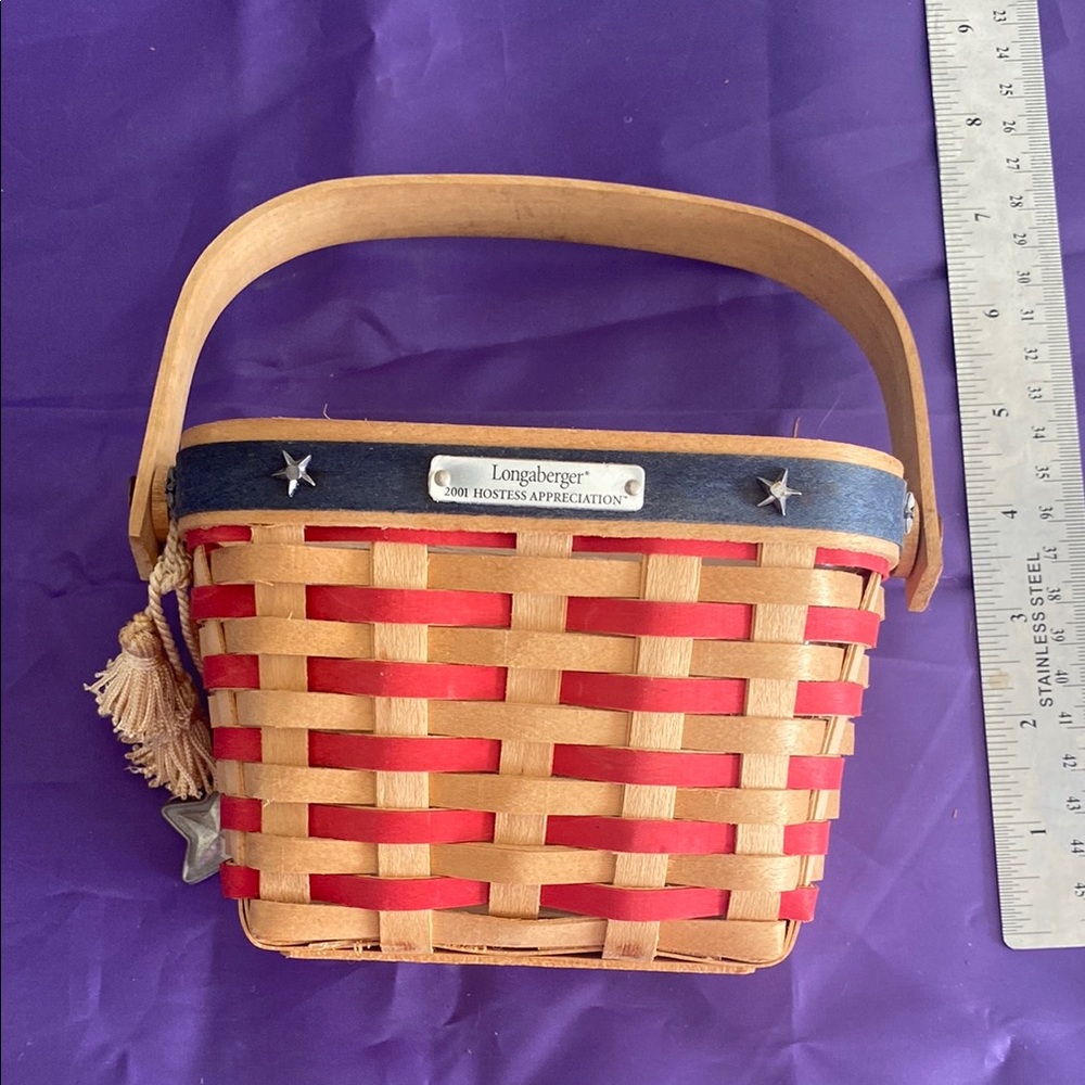 Longaberger Red and Tan Basket with Blue Accents
